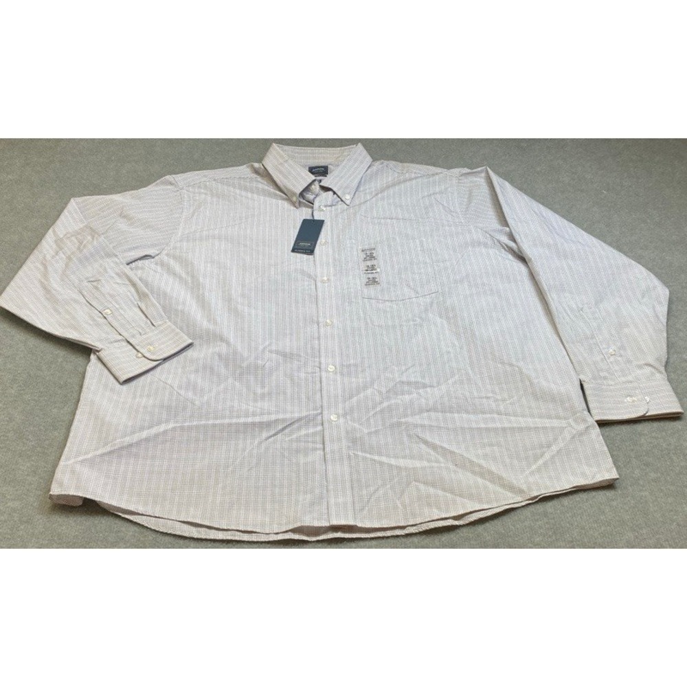 NWT Arrow Buttoned Shirt Men 18.5 34/35 White Blue Plaid Classic Fit Long Sleeve